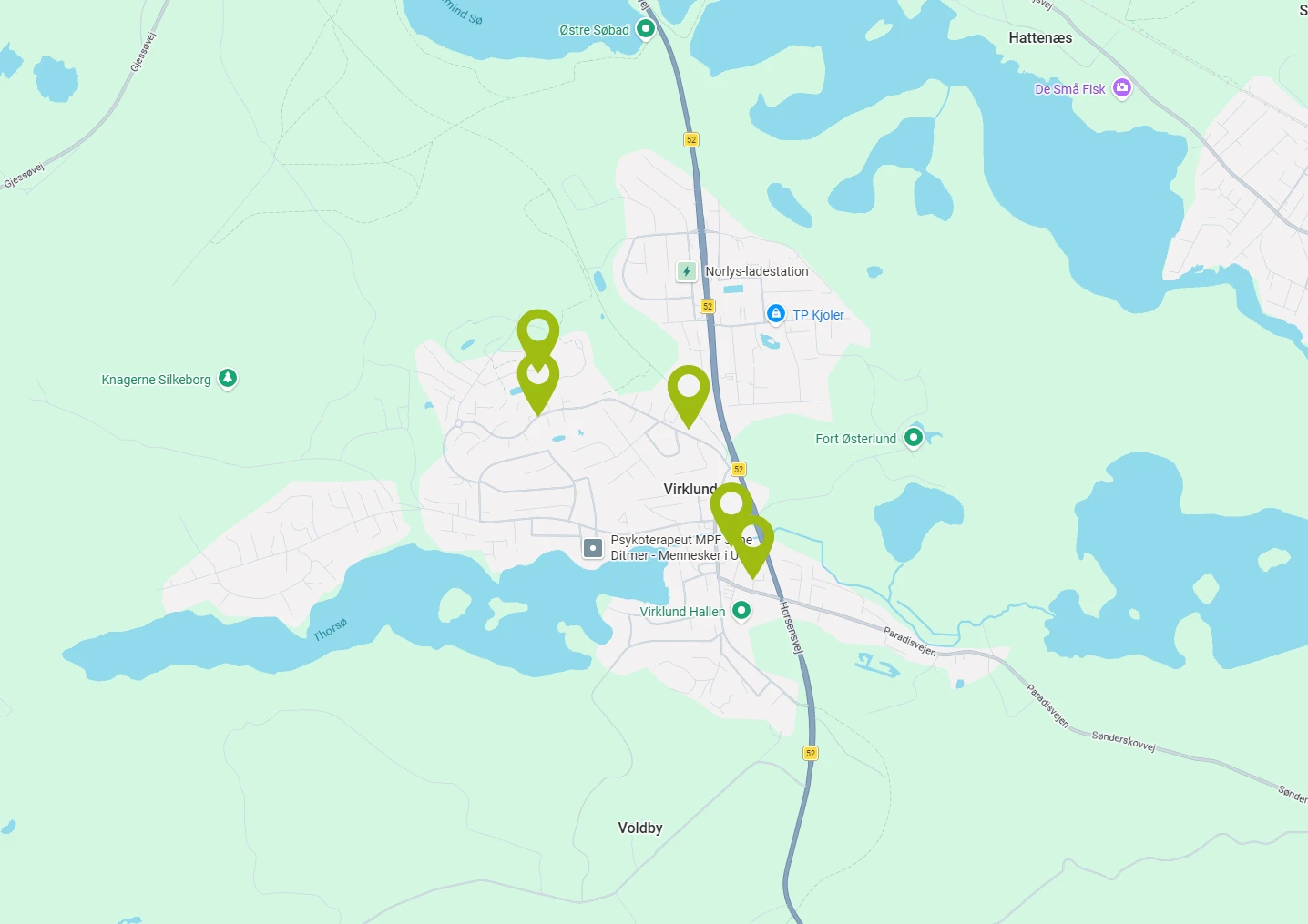 Kort over vores boliger i Virklund
