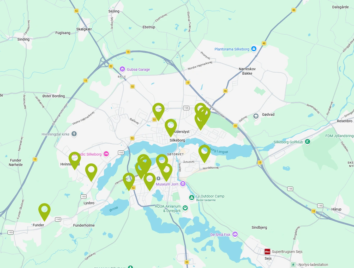 Kort over vores afdelinger i Silkeborg