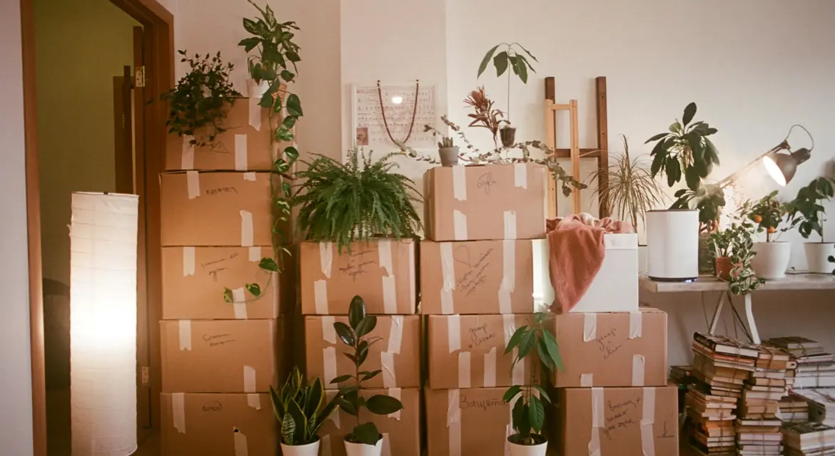 Flyttekasser der er pakket i en bolig