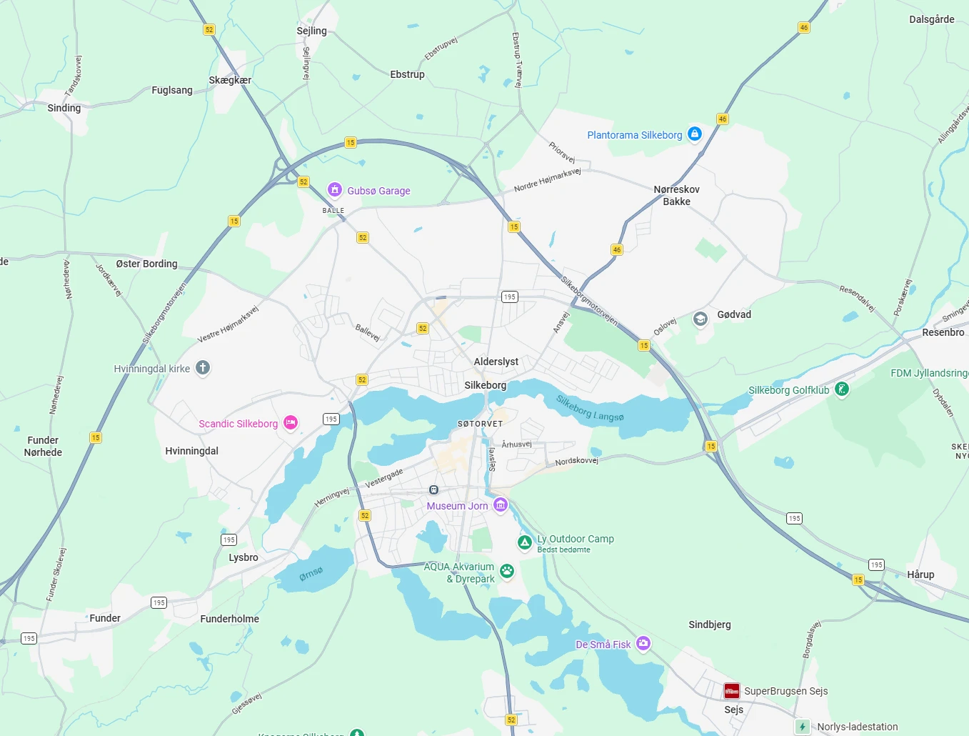 Google Maps kort over Silkeborg