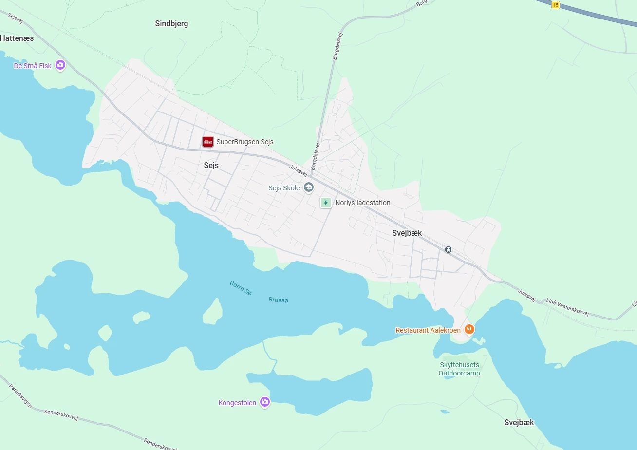 Google Maps kort over Sejs-Svejbæk
